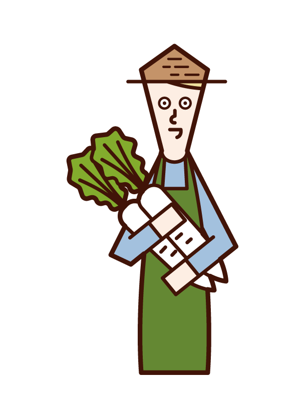 Illustration of a person (man) harvesting vegetables