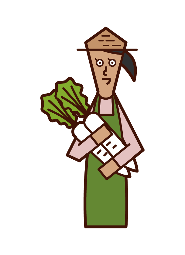 收穫蔬菜的人（女性）的插圖