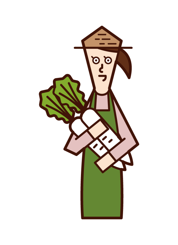 Illustration of a person (woman) harvesting vegetables