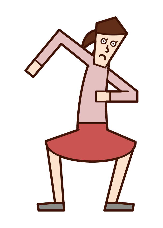 Illustration of a woman walking with her hands and legs waving wide