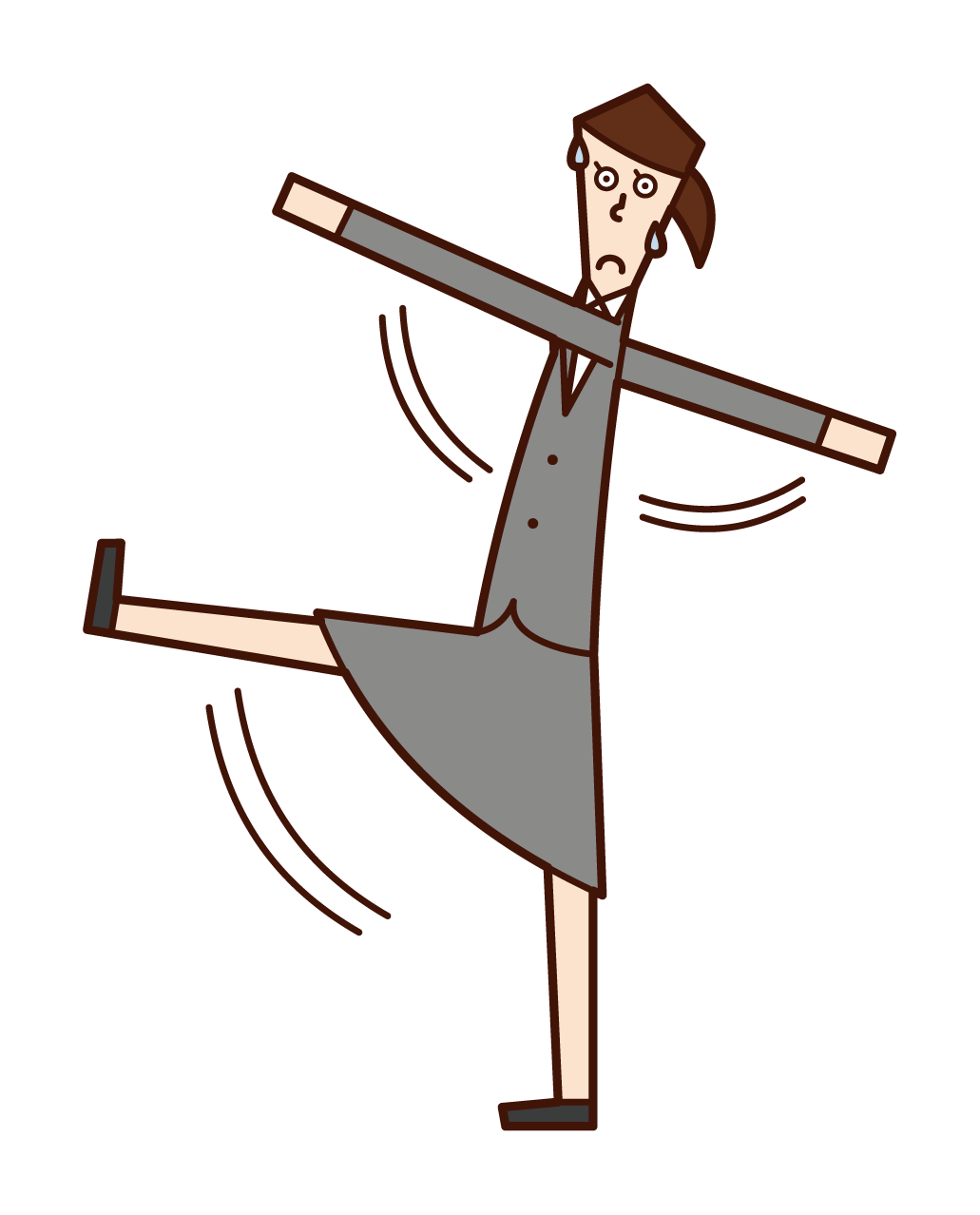 Illustration of a woman walking with her hands and legs waving wide