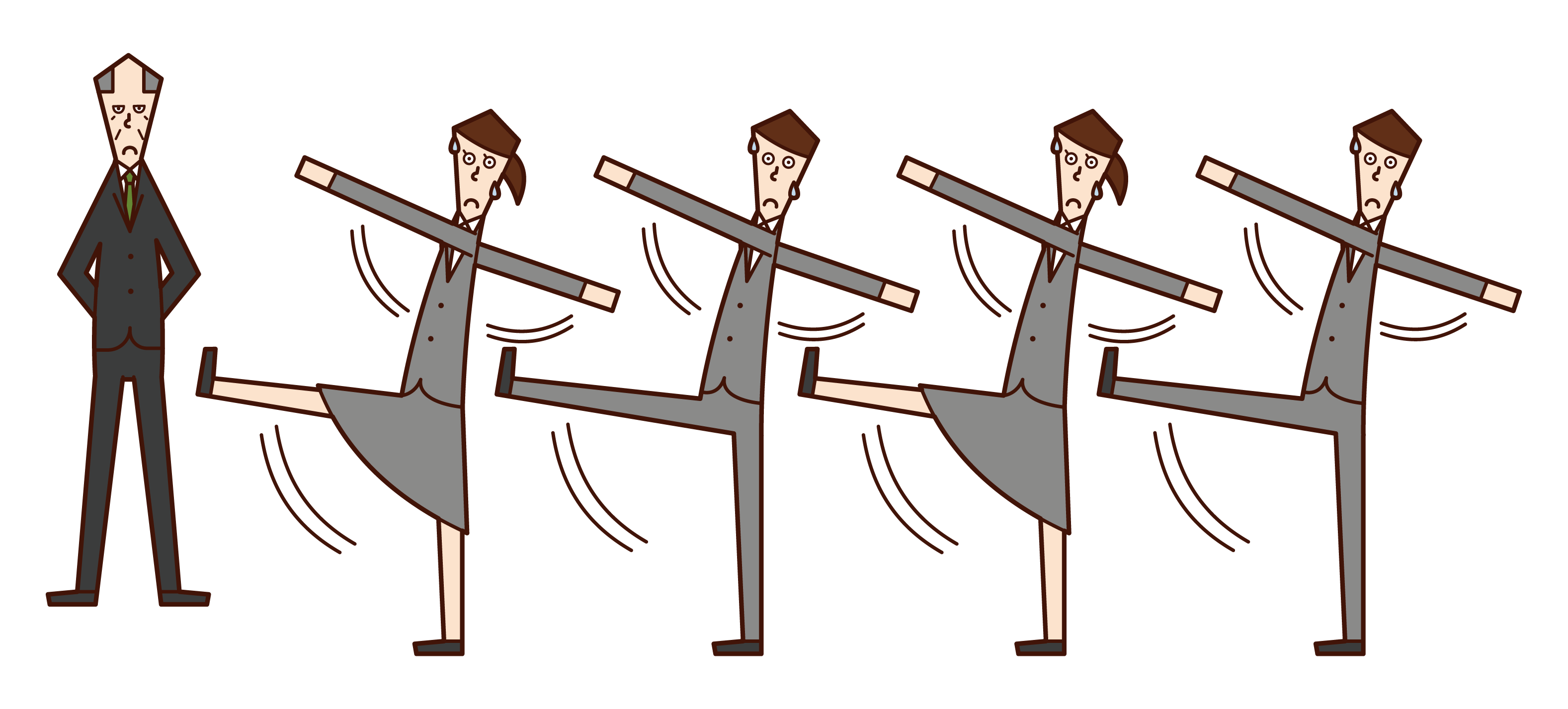 Illustration of people and company animals working like an army