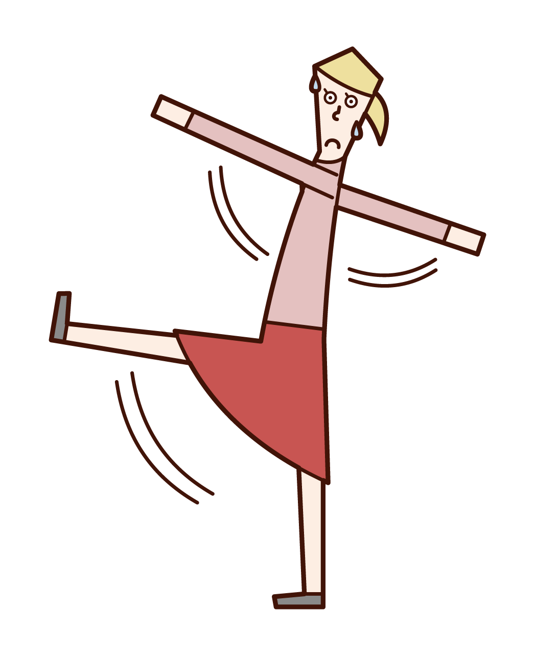 Illustration of a woman walking with her hands and legs waving wide