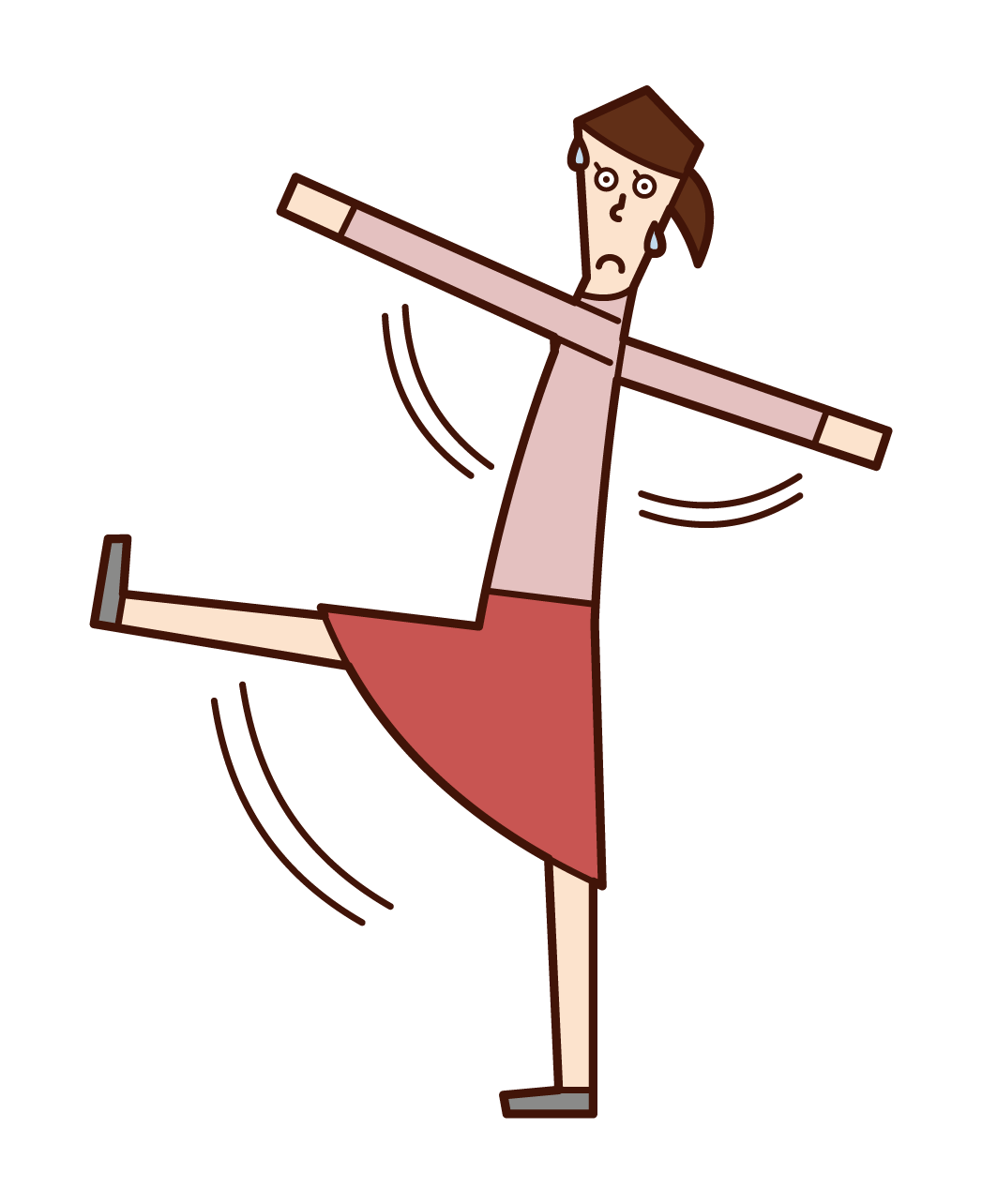 Illustration of a woman walking with her hands and legs waving wide