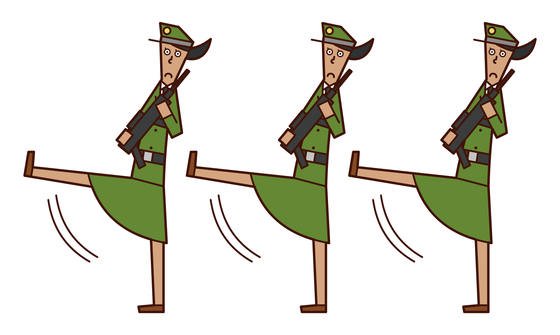 Illustration of an army and soldier (female) progressing