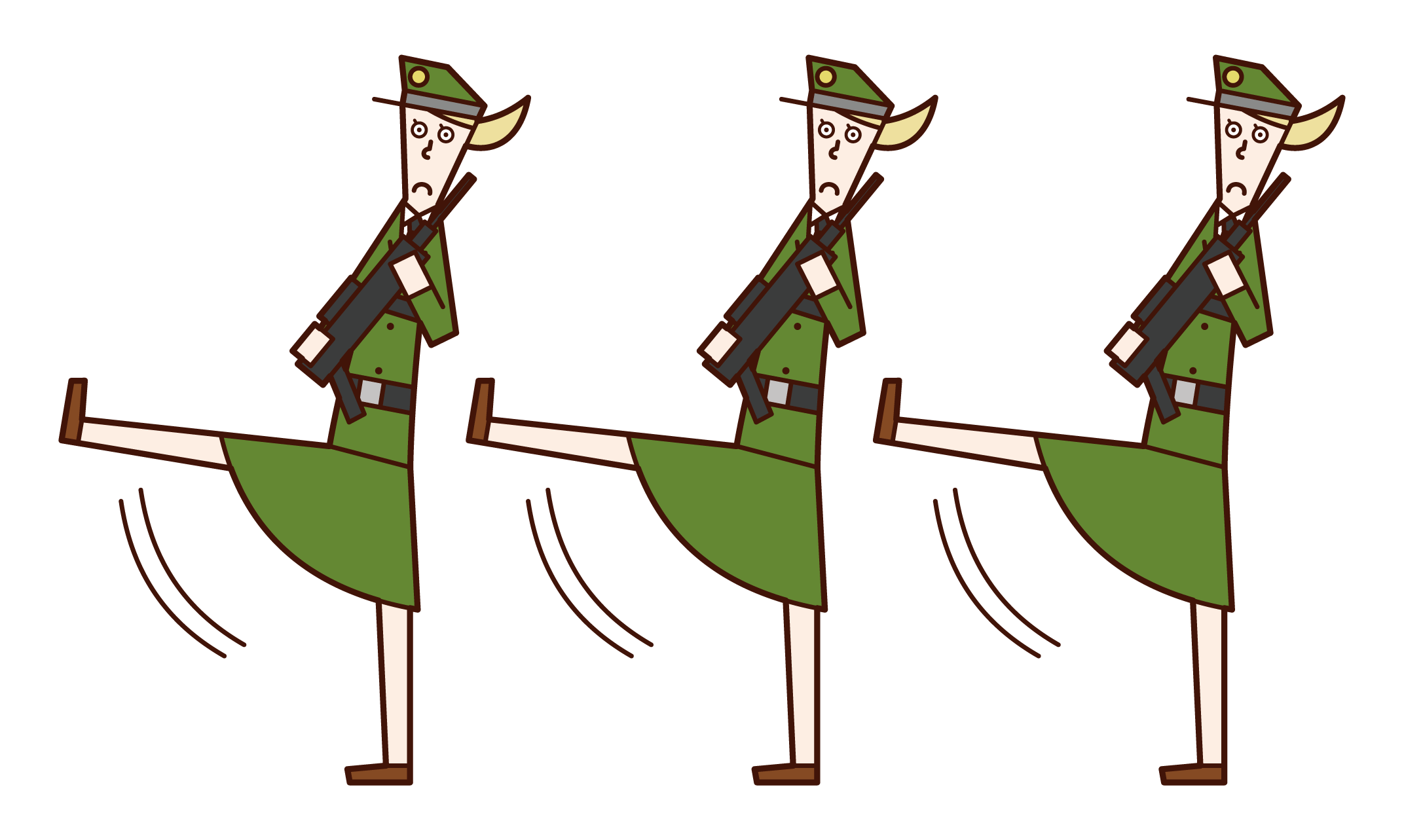 Illustration of an army and soldier (female) progressing