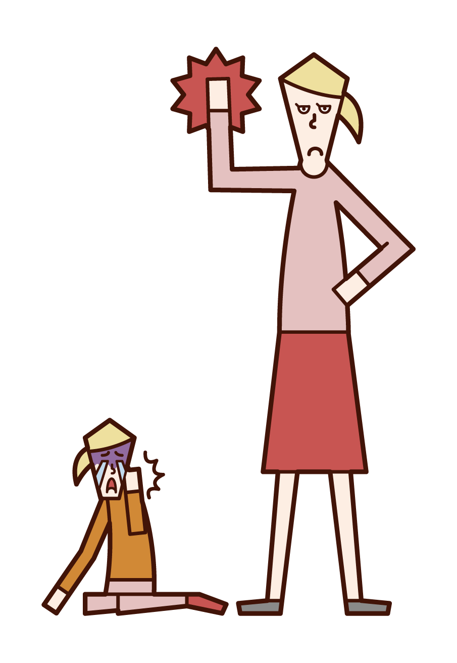 Illustration of a person (woman) who gives corporal punishment to a child