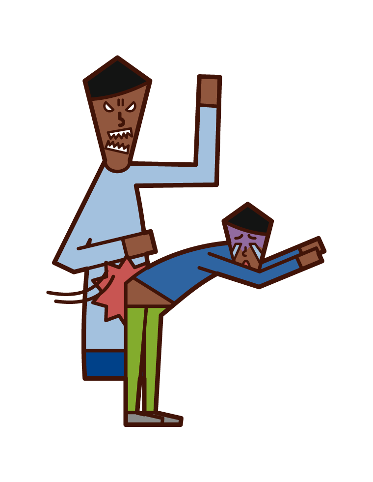 Illustration of father (male) giving corporal punishment to child