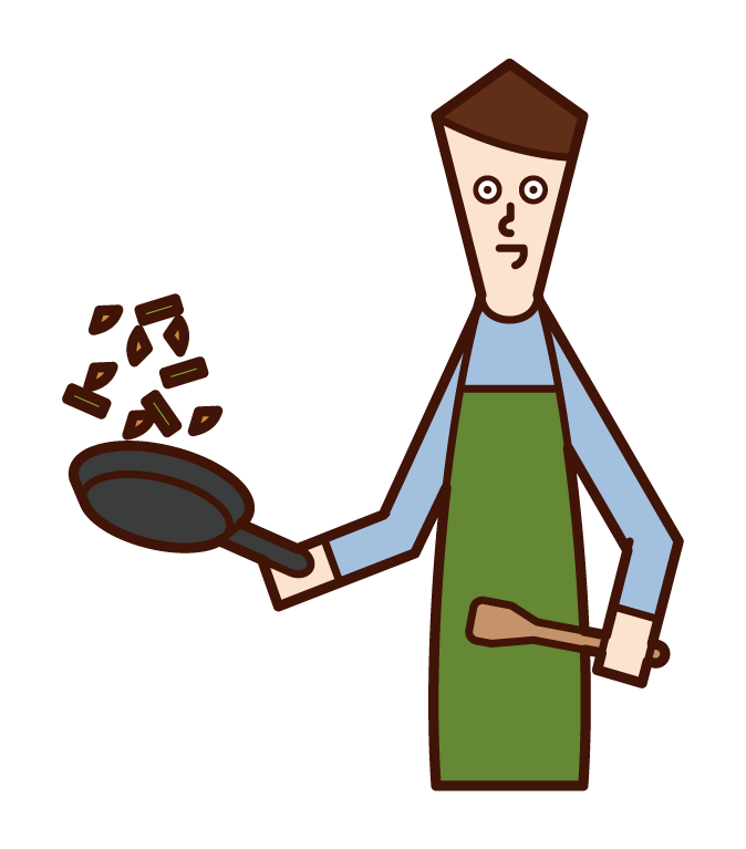 Illustration of a man cutting ingredients