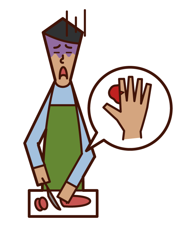 Illustration of a man who accidentally cut his finger with a kitchen knife