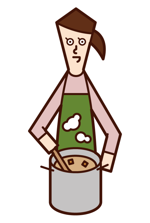 Illustration of a person (man) stewing ingredients