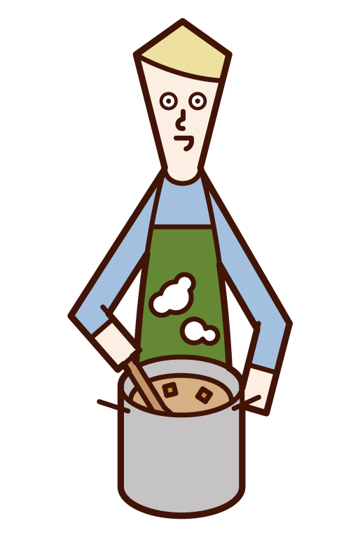 Illustration of a person (man) stewing ingredients