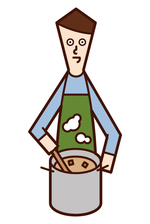 Illustration of a woman who measures cooking time with a timer