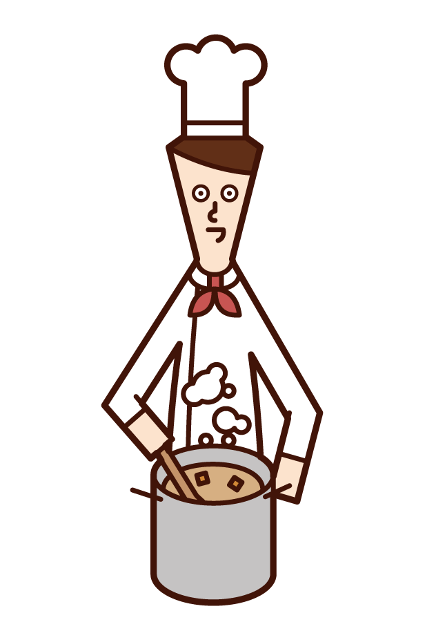 Illustration of a man who measures cooking time with a timer