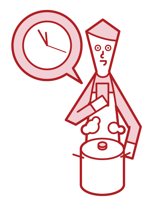 タイマーで調理時間を計る人（男性）のイラスト