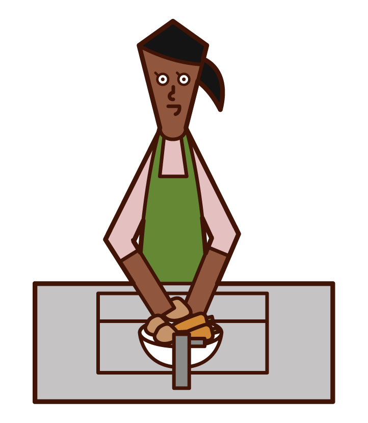 Illustration of a woman washing vegetables