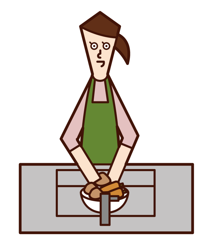 Illustration of a woman who measures cooking time with a timer