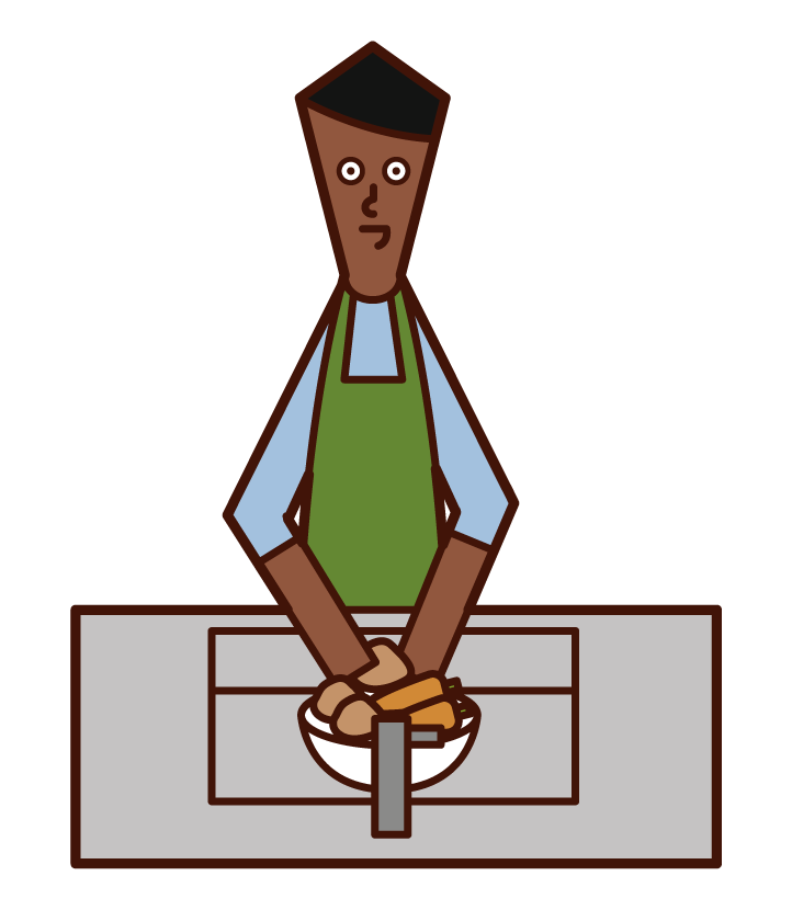 Illustration of a man washing vegetables