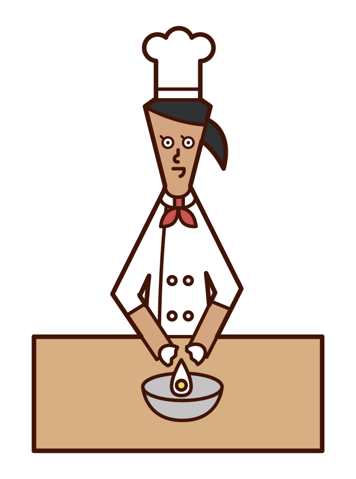Illustration of chef (woman) cracking eggs