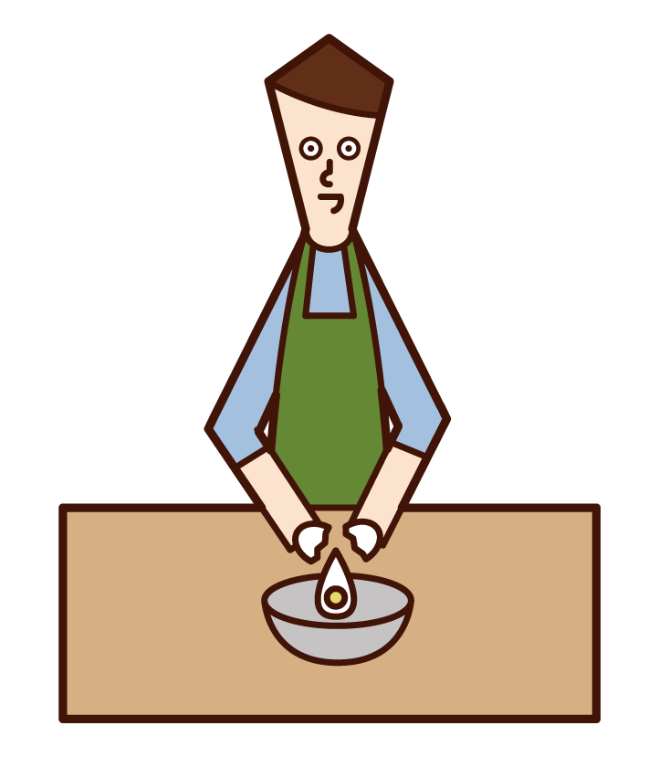 Illustration of chef (woman) cracking eggs