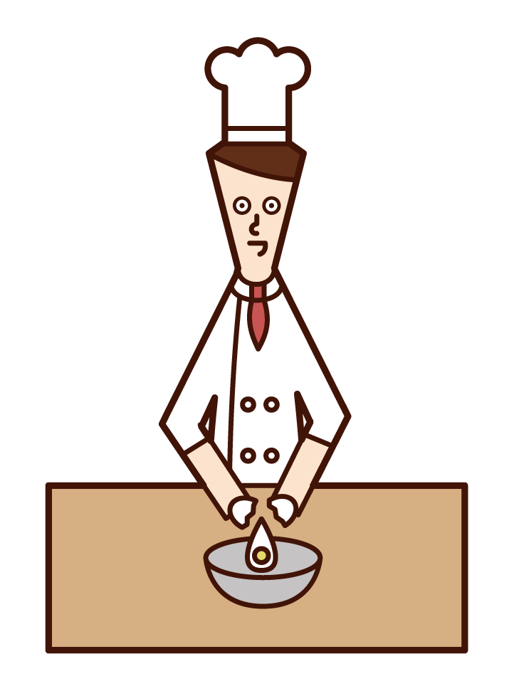 廚師（男性）打破雞蛋的插圖
