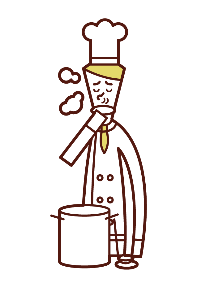 Illustration of chef (man) taste of soup