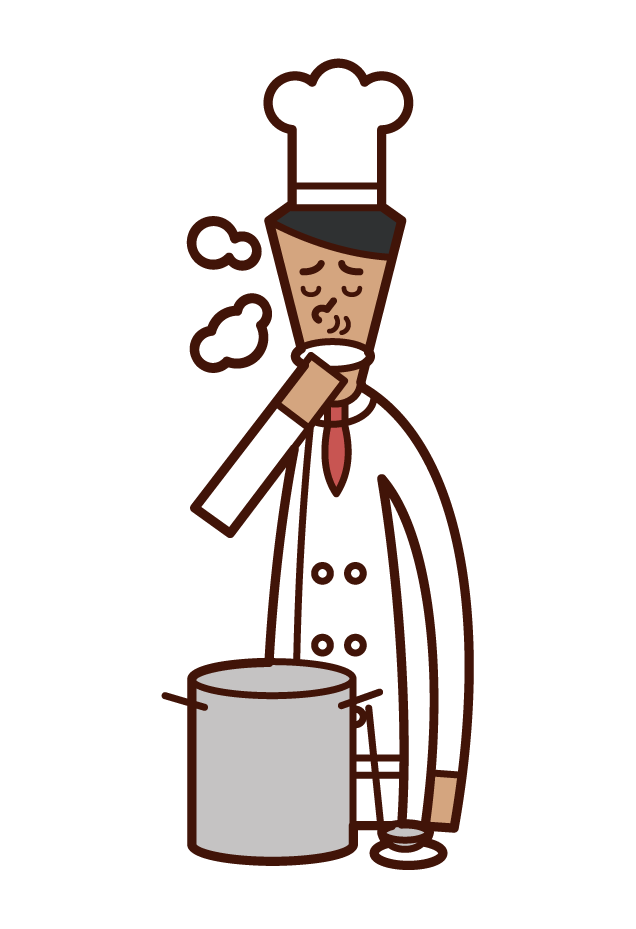 Illustration of chef (man) taste of soup