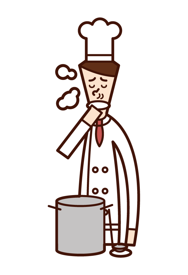 品嘗湯的廚師（男性）的插圖