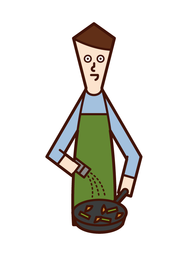 Illustration of a man seasoning a dish