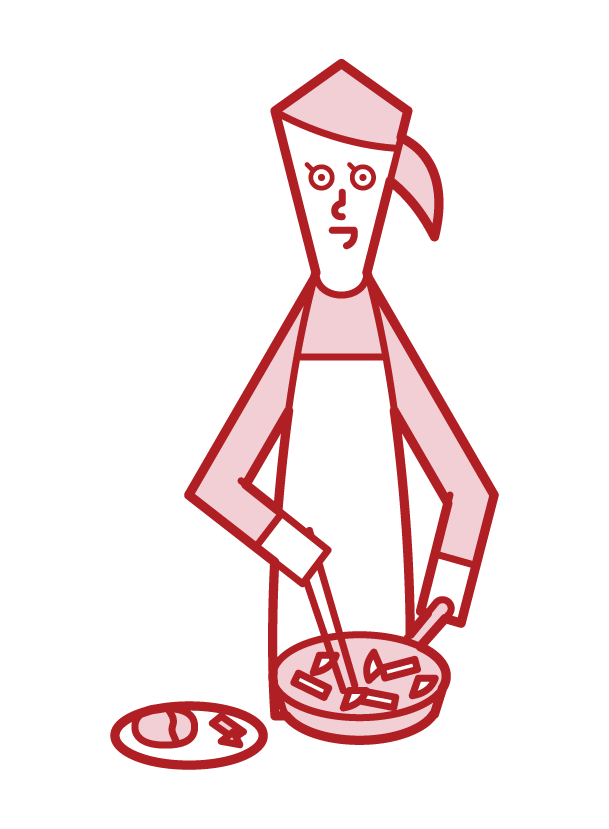 Illustration of a woman who serves food on a plate