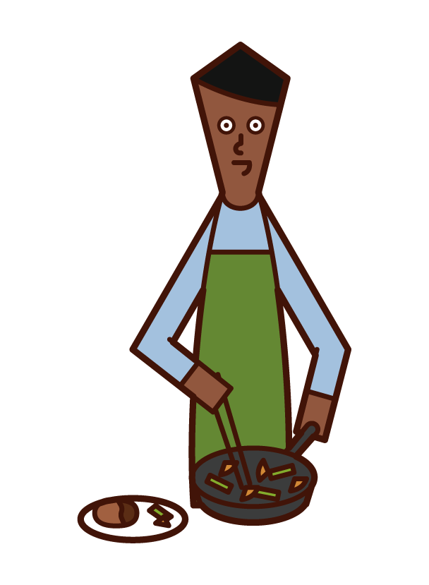 Illustration of a man serving a dish on a plate