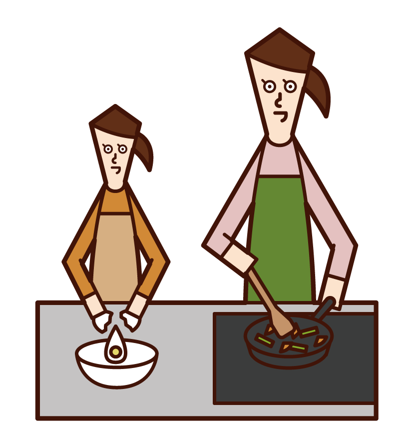 Illustration of chef (man) serving dishes on a plate