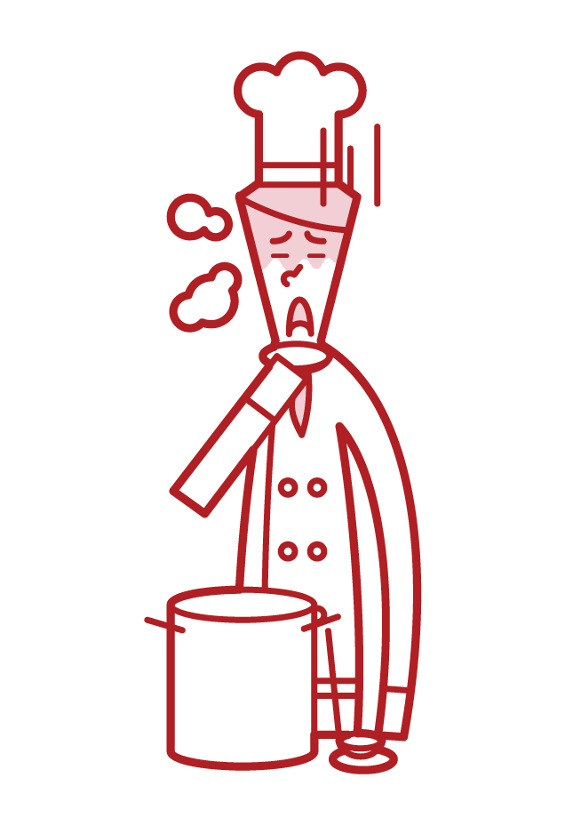 Illustration of chef (man) who failed to season dishes