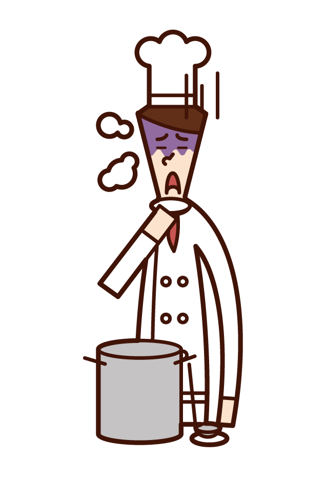 Illustration of chef (man) who failed to season dishes