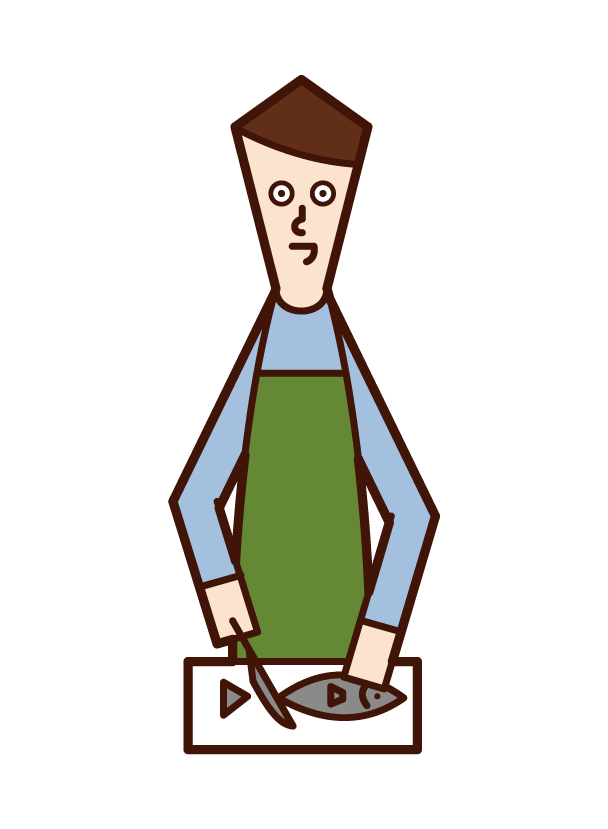 Illustration of a man who prepares fish
