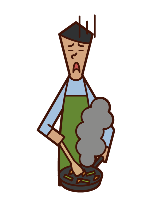 Illustration of a man who has burned a dish