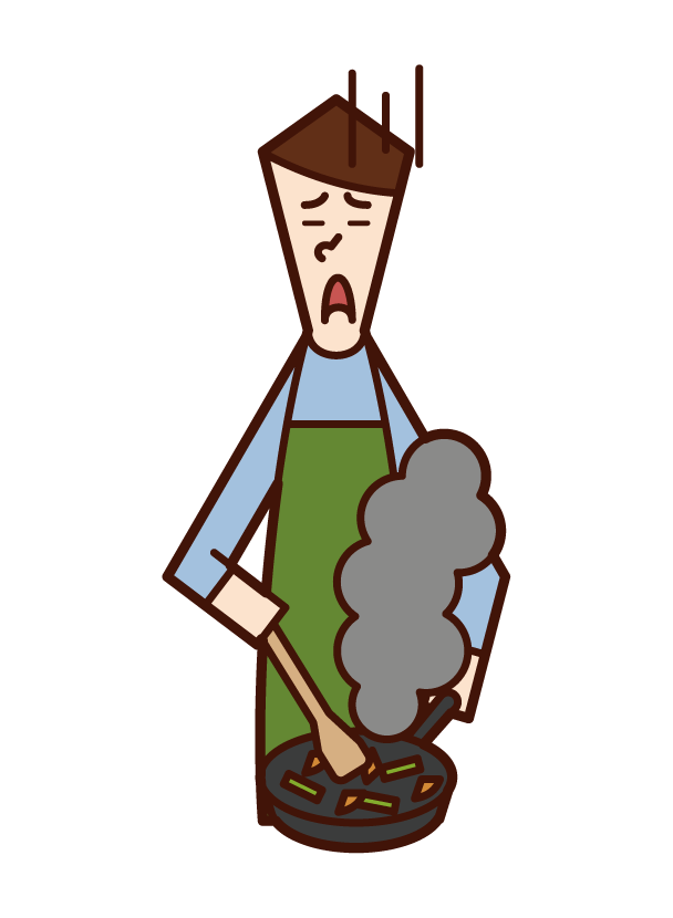 Illustration of a man who has burned a dish