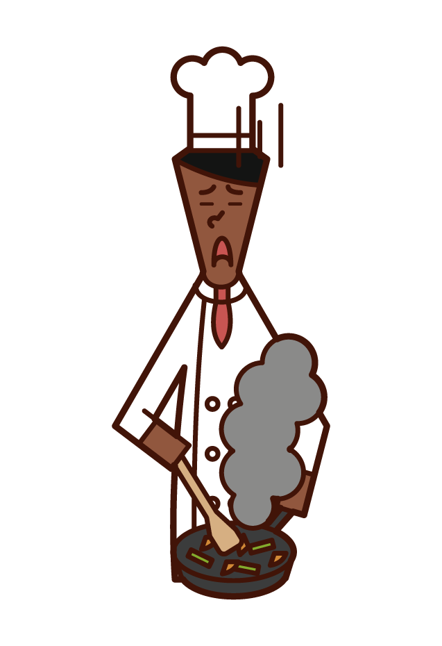 Illustration of chef (man) who has burned the dish