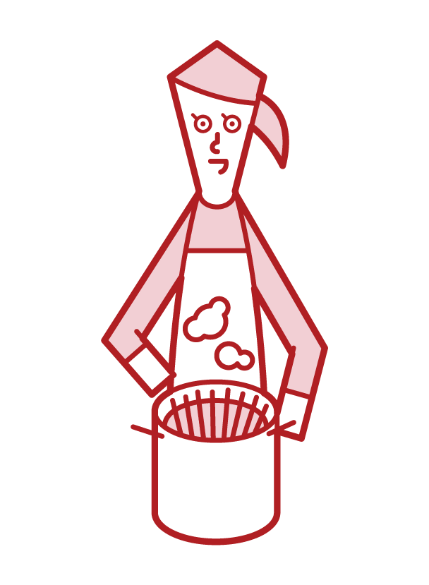 Illustration of a woman boiling pasta