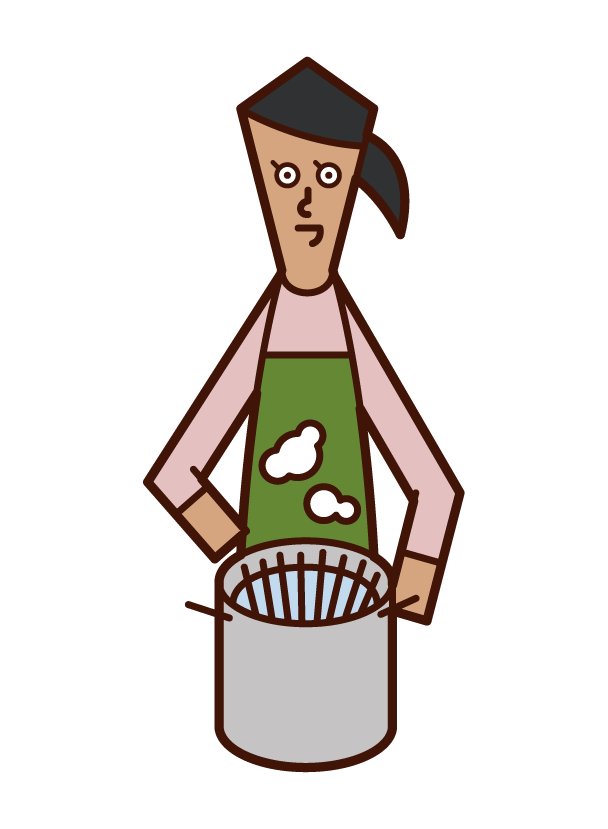 煮義大利麵的人（女性）的插圖