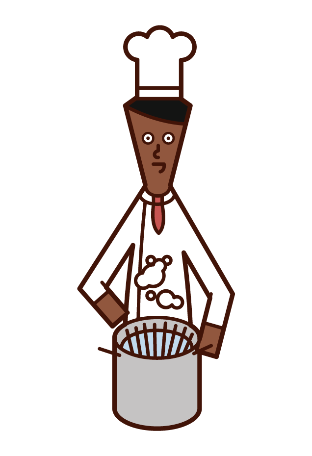 Illustration of chef (man) boiling pasta