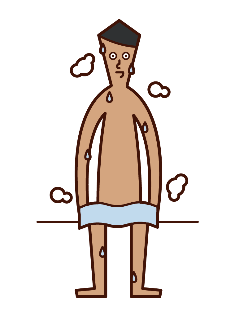 Illustration of a man sweating in a sauna