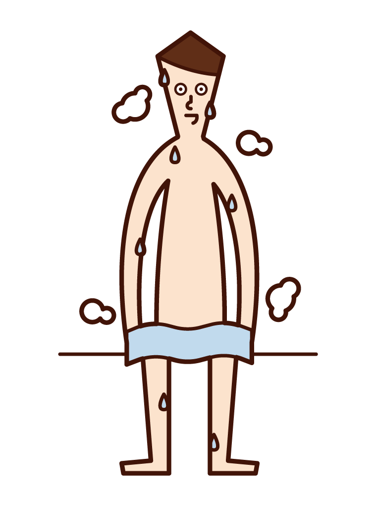 Illustration of a person (old man) sweating in a sauna