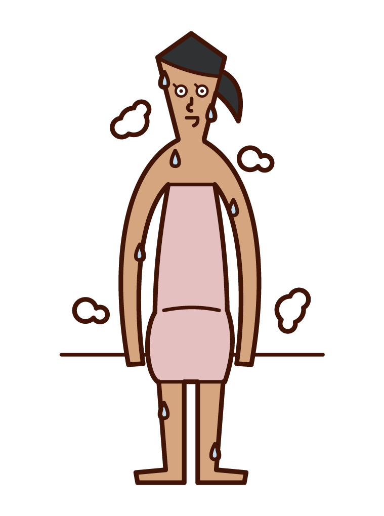 Illustration of a woman sweating in a sauna