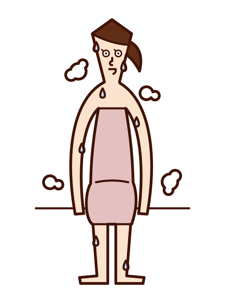 Illustration of a woman sweating in a sauna