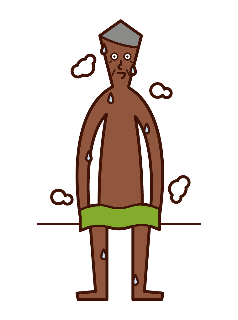 Illustration of a person (old man) sweating in a sauna