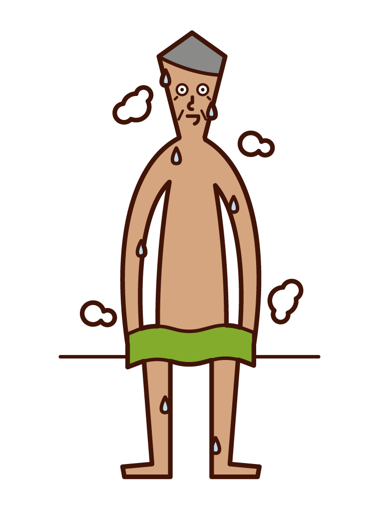 Illustration of a person (old man) sweating in a sauna