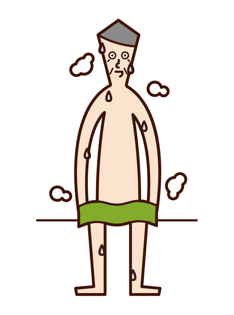 Illustration of a person (old man) sweating in a sauna