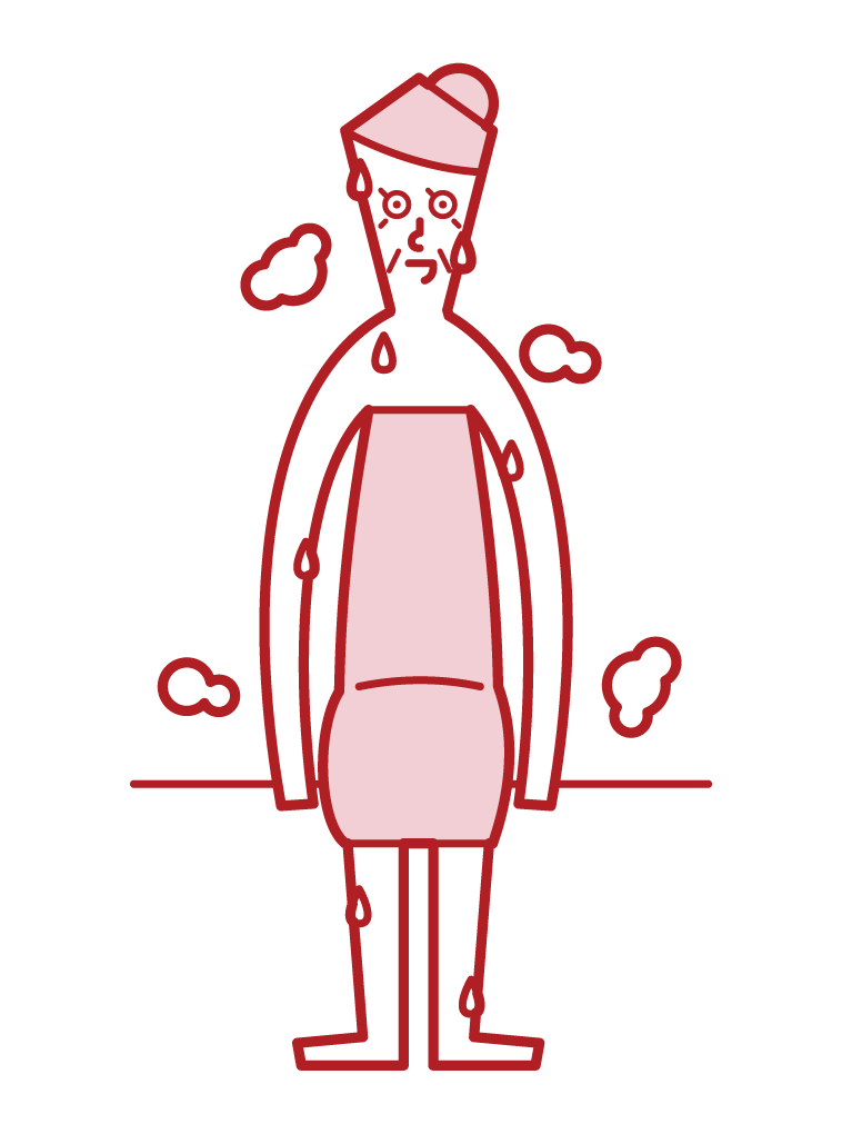 Illustration of an old man sweating in a sauna