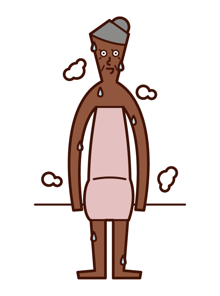 Illustration of an old man sweating in a sauna